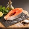 Oceanic Elegance: Crafting a Culinary Delight With a Raw Salmon Steak on Display