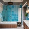 Oceanic Retreat: A spa-inspired bathroom with turquoise tiles, seashell mosaic accents, and a freestanding bathtub, creating a s