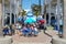 The Oceanside boardwalk next the pier, a concrete walkway shared by walkers and bicyclists.