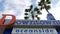 Oceanside nameboard sign and palm trees. Oside is the popular american tourist resort, pacific ocean west coast, San