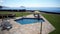 Oceanview from the Fort of Sao Sebastiao, silhouette of the Cabras Islets on horizon in the background, Angra do Heroismo, Terceir