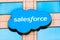 Oct 26, 2019 San Francisco / CA / USA - Close up of Salesforce logo displayed on one of their towers in downtown San Francisco