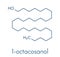 Octacosanol plant wax component molecule. long chain fatty alcohol, present in e.g. the waxy cover of eucalyptus leaves. Main.