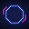 Octagon Frame with Neon Led Border for Cafe, Party, Club. Night Club Neon Sign. Mockup of Neon Blue and Pink Lamp on