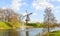 Octagonal grain mill on the edge of the Dutch fortress town Woudrichem in the province of North Brabant