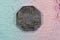 Octagonal old Egyptian coin of two and half 2Â½ milliemes series 1933 AD 1352 AH features king Fuad I of Egypt