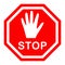 Octagonal stop sign with a white hand on a red background, movement is prohibited.