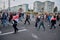 October 11 2020 Minsk Belarus Many people stand by the roadside to protest against violence