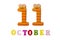 October 11 on white background, numbers and letters.