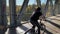 October 16, 2022. Munich, Germany. Grosshesseloher Bridge, Munchen. Pedestrians and cyclists cross high bridge over Isar