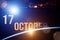 October 17th. Day 17 of month, Calendar date. The spaceship near earth globe planet with sunrise and calendar day. Elements of