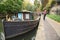 October 2017, Islington London, a bargee ties his barge to the towpath.