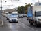 October 2017, Moscow, Russia. Police patrol car in the flow of traffic with the included siren and strobe