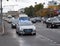 October 2017, Moscow, Russia. Police patrol car in the flow of traffic with the included siren and strobe