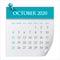 October 2020 monthly calendar vector illustration