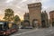 October 2021 Bologna, Italy: The city gate of Zamboni or San Donato in Bologna Porta Zamboni o Porta San Donato across the city tr