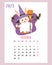 October 2023 calendar. Cute bunny Halloween ghost in witch hat, with broom, candle and bats. Vector illustration