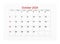 The October 2024 Calendar page for 2024 year isolated on white background, Save clipping path