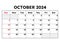 October 2024 calendar. Vector illustration. Monthly planning for your business