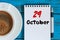 October 29th. Day 29 of month, hot drink cup with calendar on human-resources manager workplace background. Autumn time