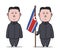 OCTOBER, 30, 2017: Caricature character of the North Korean leader Kim Jong-UN, standing with flag. Vector Illustration