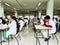 October 30, 2019, Kolkata, India. Medical students writing a medical examination in examination hall wearing white coats during