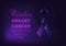 October - breast cancer awareness month campaign banner template with glowing ribbon on dark blue background.