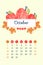 October calendar 2023. Apple fruits. Week starts on Sunday. English template