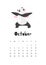 October calendar with panda template