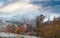 October Carpathian mountain Borghava plateau with first winter snow and autumn foliage