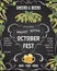 October fest beer festival. Cheers and beers invitation with hop, wheat and glasses of beer on chalkboard background. Design templ