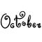 October. Handwriting lettering with decorative swirling letters.