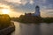 October sunset at the Vyborg castle. Leningrad region