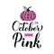 In October we wear pink lettering with pumpkin. Breast cancer awareness month quote. Vector template for typography