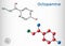 Octopamine molecule. It is biogenic phenylethanolamine, sympathomimetic drug. Skeletal chemical formula