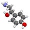 Octopamine stimulant drug molecule (sympathomimetic agent). Atoms are represented as spheres with conventional color coding: