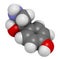 Octopamine stimulant drug molecule (sympathomimetic agent). Atoms are represented as spheres with conventional color coding: