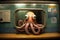 octopus animal on new york city subway underground metro train illustration generative ai