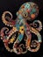 Octopus in the art style of bold colors and quilted patterns
