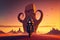 Octopus bike rider in monument valley at sunset illustration generative ai