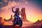 Octopus bike rider in monument valley at sunset illustration generative ai