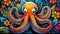 octopus bright colorful and vibrant poster illustration