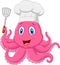 Octopus chef cartoon holding spatula