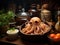 Octopus chef cooks stew in tiny pot