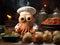 Octopus chef cooks stew in tiny pot