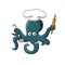 Octopus chef in white cook hat cartoon character