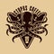 Octopus coffee vector logo concept in vintage style illustration