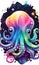 Octopus Colorful Watercolor Animal Artwork Digital Graphic Design Poster Gift Card Template