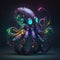 Octopus with glowing tentacles on dark background. Generative AI