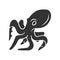 Octopus glyph icon. Swimming underwater animal with eight tentacles. Seafood restaurant menu. Floating marine creature